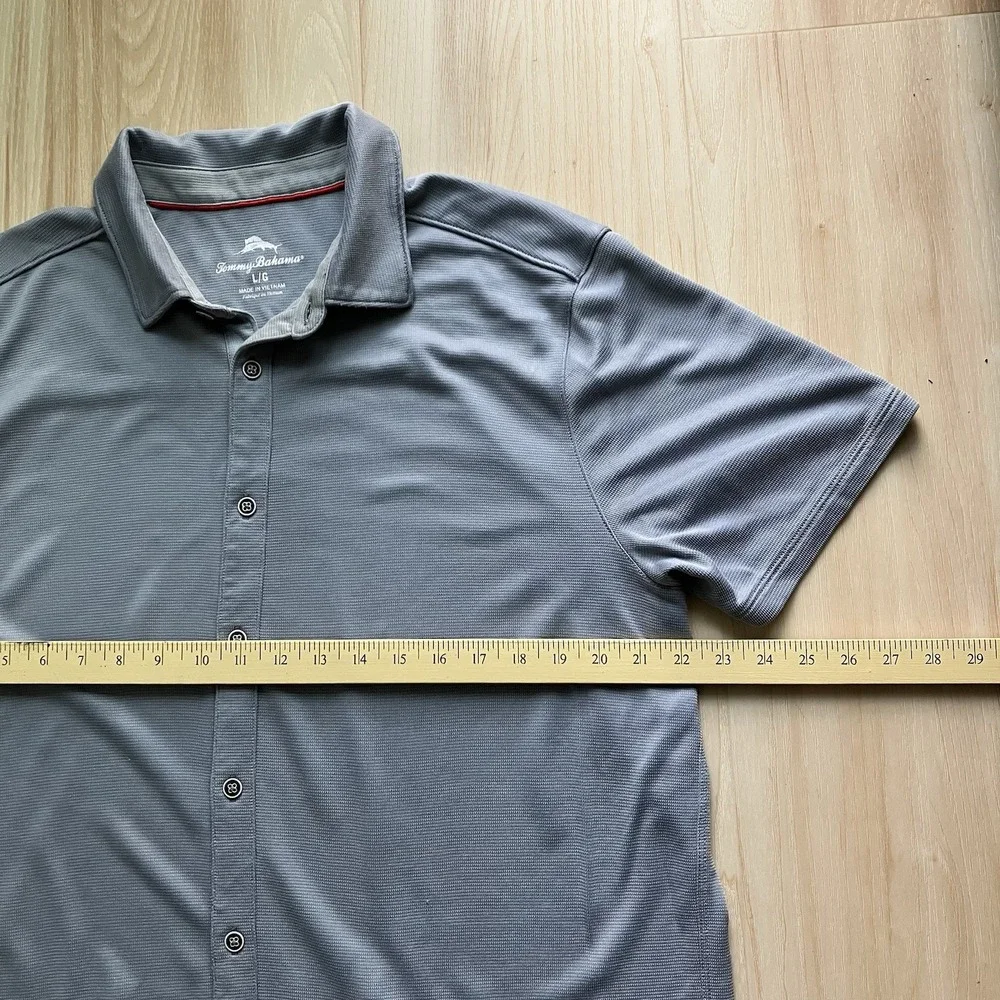 Tommy Bahama Mens L Gray Polo Waffle Knit Full Button Front Shirt Tencel Blend - Picture 4 of 7